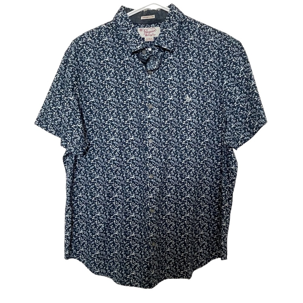 NWT Original Penguin XL Short Sleeve Button Down Shirt Blue Print